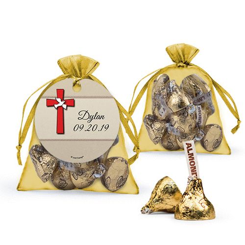 Personalized Boy Confirmation Favor Assembled Organza Bag with Hershey's Kisses