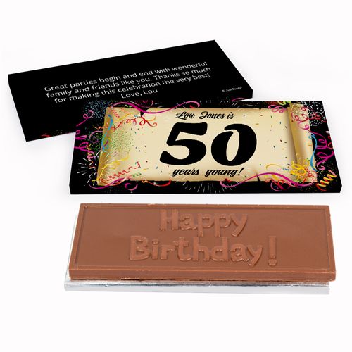 Deluxe Personalized Birthday 50th Confetti Birthday Chocolate Bar in Gift Box