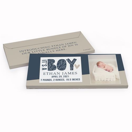 Deluxe Personalized Baby Shower It's A Boy Chocolate Bar in Gift Box