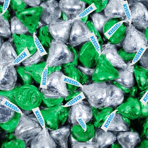 Green & Silver Hershey's Kisses Foil Wrapped Bulk Chocolate Candy