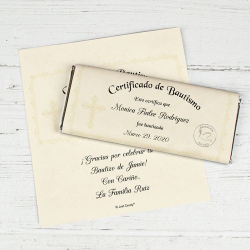 Baptism Personalized Chocolate Bar Wrappers Certificado de Bautismo