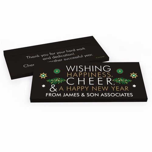 Deluxe Personalized Christmas Wishing Happiness, Cheer, and a Happy New Year Chocolate Bar in Gift Box