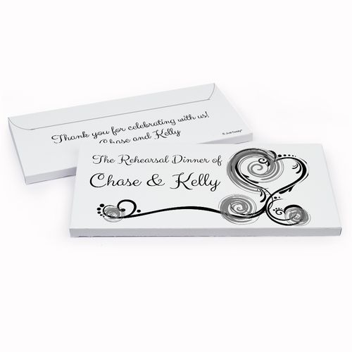 Deluxe Personalized Rehearsal Dinner Swirled Hearts Chocolate Bar in Gift Box