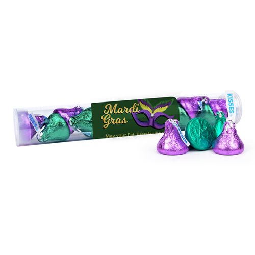 Personalized Mardi Gras Masquerade Gumball Tube with Hershey's Kisses