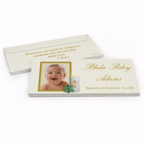 Deluxe Personalized Baptism Holy Candle Chocolate Bar in Gift Box