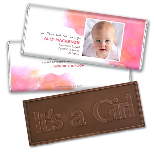 Personalized Elegant Watercolor Baby Girl Birth Announcement Hershey's Embossed Chocolate Bar & Wrapper