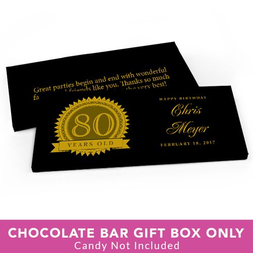 Deluxe Personalized Birthday 80th Milestones Seal Candy Bar Favor Box