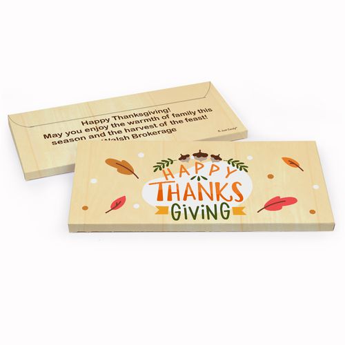 Deluxe Personalized Thanksgiving Fall Acorns Chocolate Bar in Gift Box