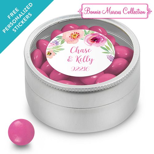 Bonnie Marcus Collection Personalized Small Round Tin Floral Embrace Custom Wedding Favor (25 Pack)