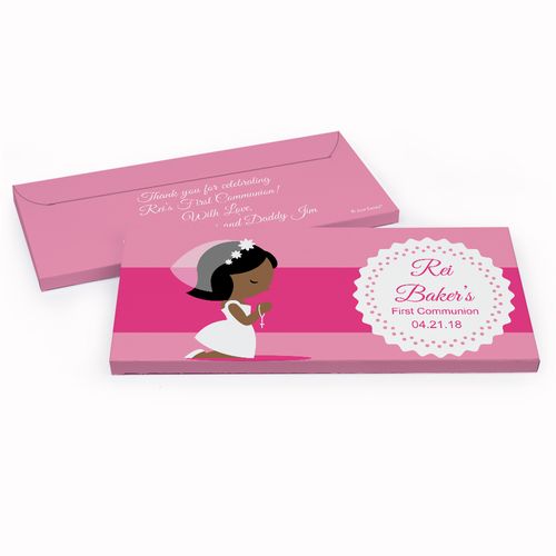 Deluxe Personalized First Communion Little Girl in Prayer Chocolate Bar in Gift Box