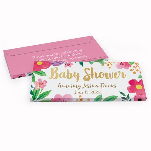 Deluxe Personalized Baby Shower Watercolor Flowers Chocolate Bar in Gift Box