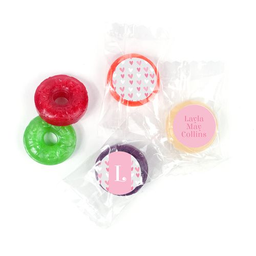 Bonnie Marcus Personalized LifeSavers 5 Flavor Hard Candy Pink Hearts Birth Announcement (300 Pack)