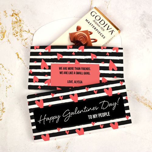 Deluxe Personalized Valentine's Day Heart Stripes Godiva Chocolate Bar in Gift Box