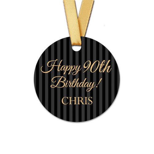 Personalized Round 90th Birthday Regal Stripes Favor Gift Tags (20 Pack)