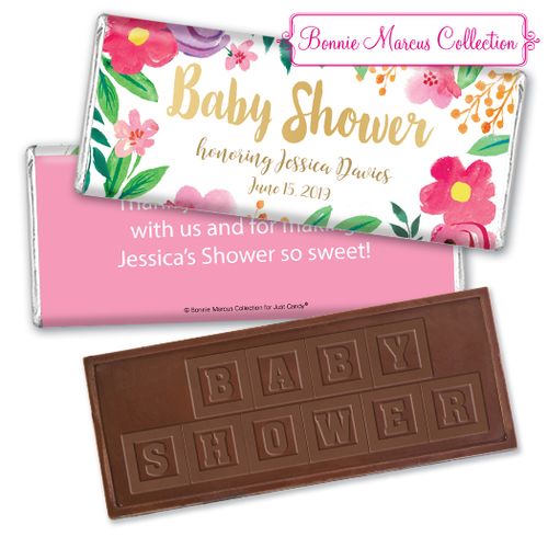Personalized Bonnie Marcus Baby Shower Fun Floral Embossed Chocolate Bar & Wrapper