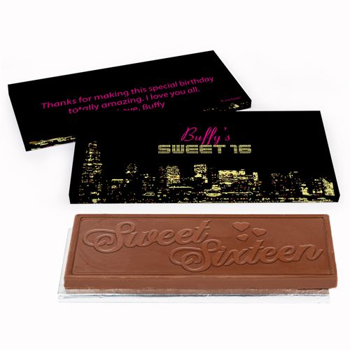 Deluxe Personalized Sweet 16 Birthday City Lights Chocolate Bar in Gift Box