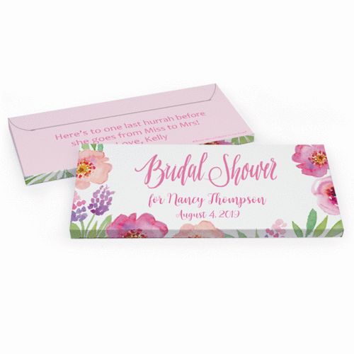 Deluxe Personalized Bridal Shower Floral Embrace Chocolate Bar in Gift Box