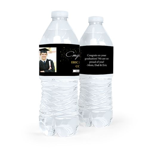 Personalized Graduation Confetti Photo Water Bottle Sticker Labels (5 Labels)