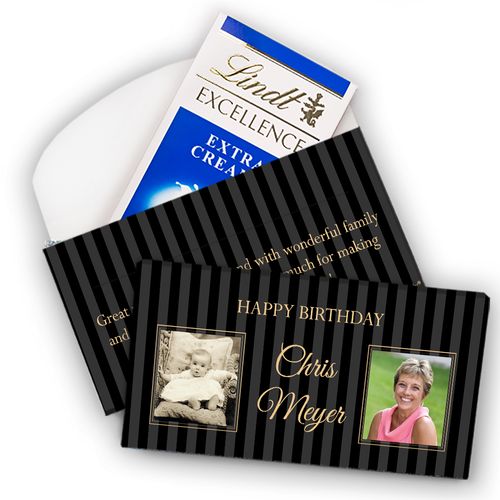 Deluxe Personalized Birthday Then & Now Pinstripes Lindt Chocolate Bar in Gift Box (3.5oz)
