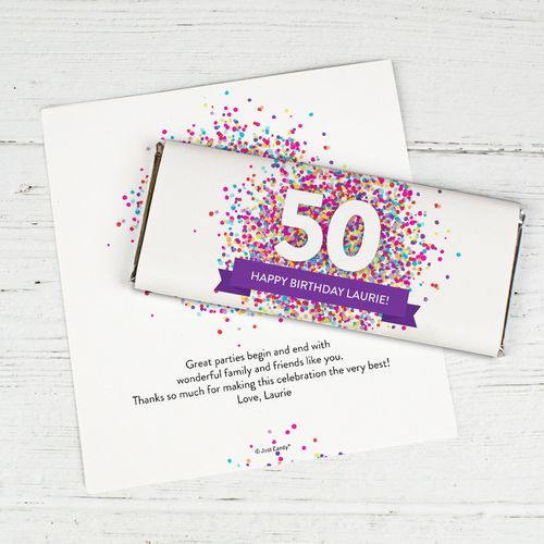 Personalized Milestone Birthday Confetti Burst Chocolate Bar Wrappers Only