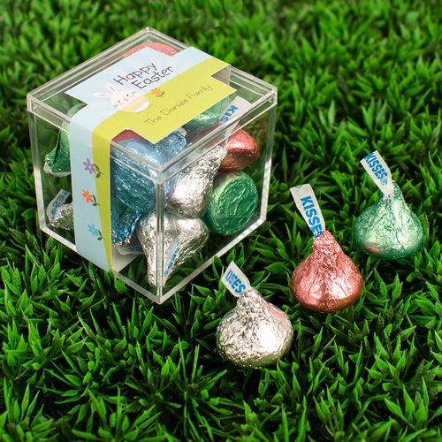 Personalized Easter Bunny and Chick Peeps JUST CANDY® favor cube with Hershey's Kisses