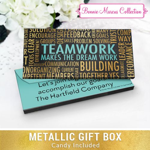 Deluxe Personalized Teamwork Word Cloud Chocolate Bar in Metallic Gift Box