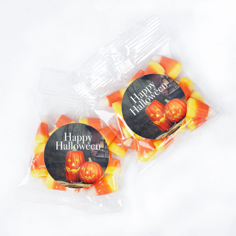 Personalized Halloween Ghostly Greetings 1oz Candy Bags With Candy Corn 