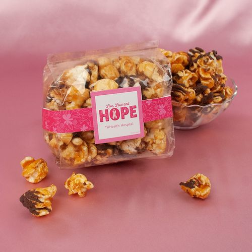 Personalized Breast Cancer Awareness Live Love Hope Chocolate Caramel Sea Salt Gourmet Popcorn 3.5 oz Bags