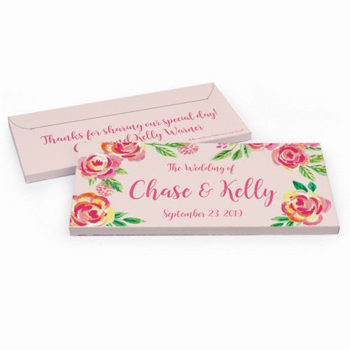 Deluxe Personalized Wedding Pink Flowers Hershey's Chocolate Bar in Gift Box