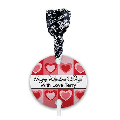 Personalized Valentine's Day Love Pop Art Hearts Dum Dums with Gift Tag (75 pops)