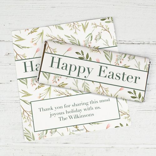 Personalized Easter Spring Greenery Chocolate Bar Wrappers Only