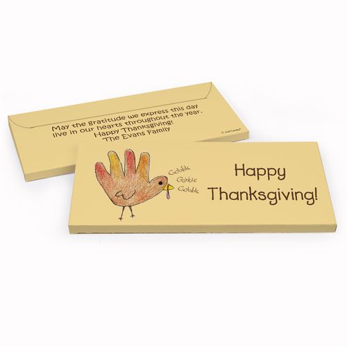 Deluxe Personalized Thanksgiving Handprint Turkey Chocolate Bar in Gift Box