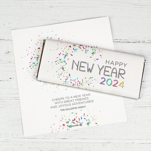 Personalized New Years Colorful Confetti Hershey's Chocolate Bar Wrapper