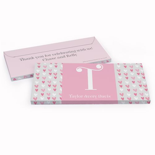 Deluxe Personalized Baby Girl Announcement Pink Hearts Chocolate Bar in Gift Box