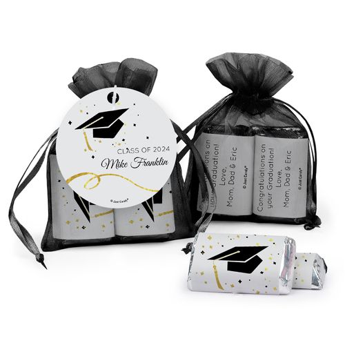 Personalized Graduation Yellow Cap & Confetti Hershey's Miniatures in XS Organza Bags with Gift Tag