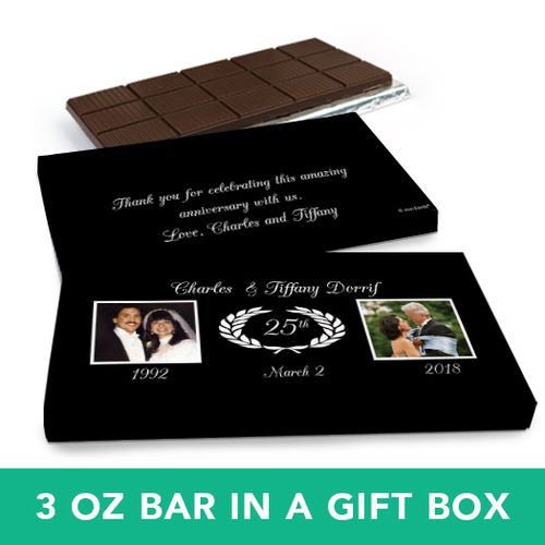 Deluxe Personalized Anniversary Then & Now Photo Belgian Chocolate Bar in Gift Box (3oz Bar)