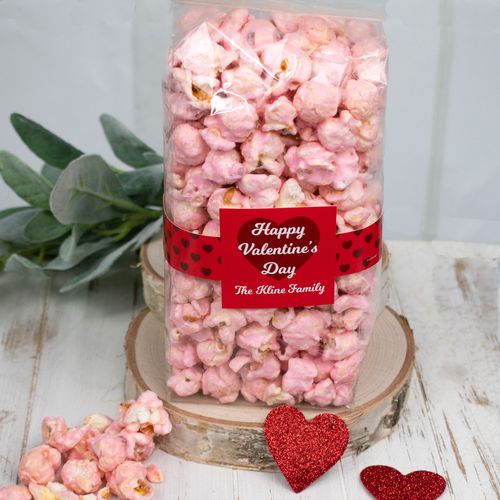 Personalized Valentine's Day Script Heart Candy Coated Popcorn 8 oz Bags