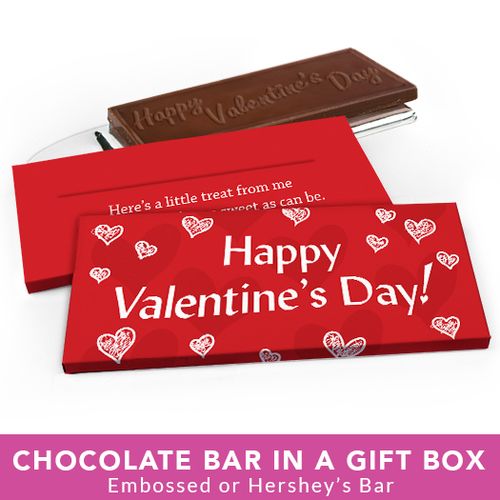 Deluxe Personalized Valentine's Day Scribble Hearts Chocolate Bar in Gift Box