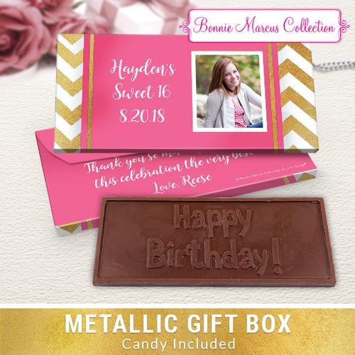 Deluxe Personalized Birthday Chevron Chocolate Bar in Metallic Gift Box