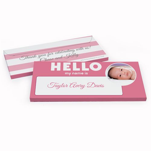 Deluxe Personalized Baby Girl Announcement Name Tag Chocolate Bar in Gift Box