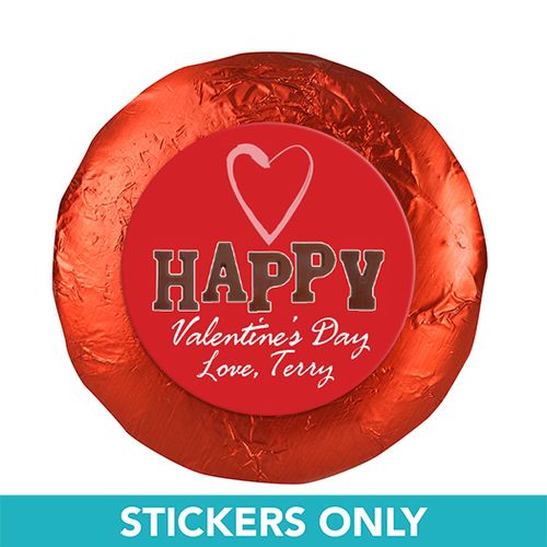 Valentine's Day Happy Heart 1.25" Stickers (48 Stickers)