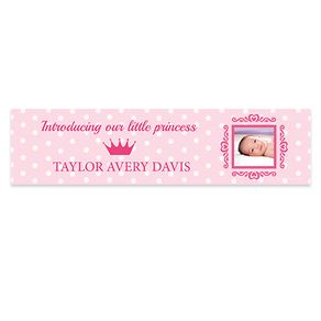 Personalized Baby Girl Announcements Polka Dots & Crown 5 Ft. Banner