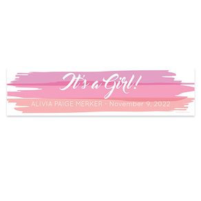 Personalized Baby Girl Announcements Watercolor 5 Ft. Banner