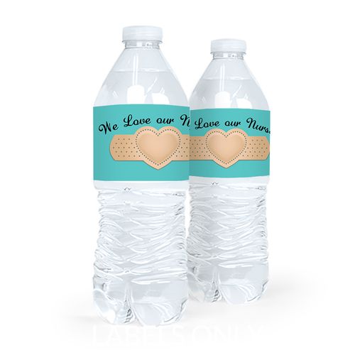 Personalized Nurse Appreciation Bandage Heart Water Bottle Labels (5 Labels)