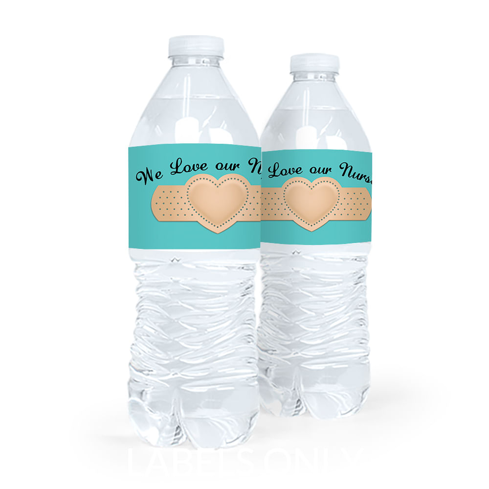 Personalized Nurse Appreciation Bandage Heart Water Bottle Labels (5  Labels) 