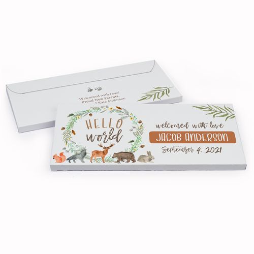 Deluxe Personalized Baby Shower Hello World Chocolate Bar in Gift Box