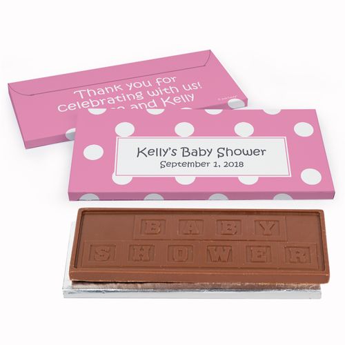Deluxe Personalized Baby Shower Polka Dots Chocolate Bar in Gift Box