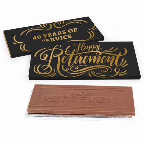 Deluxe Personalized Retirement Script Chocolate Bar in Metallic Gift Box