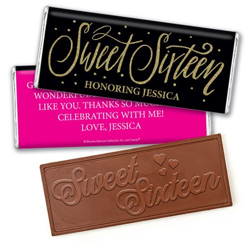 Personalized Bonnie Marcus Sweet 16 Gold Dots Embossed Chocolate Bar
