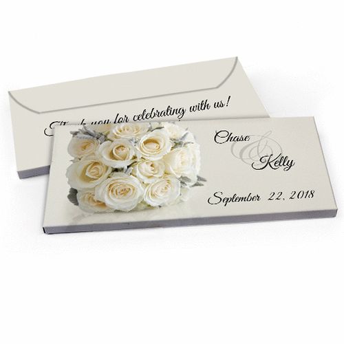 Deluxe Personalized Wedding White Roses Candy Bar Favor Box
